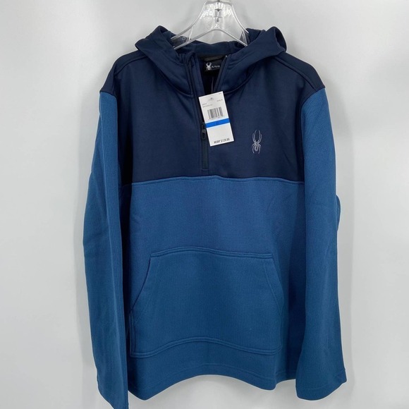 Spyder Men's Ray Half-Zip Pullover Hoodie Color Block Marlin Blue Hooded Size XL - Picture 1 of 16